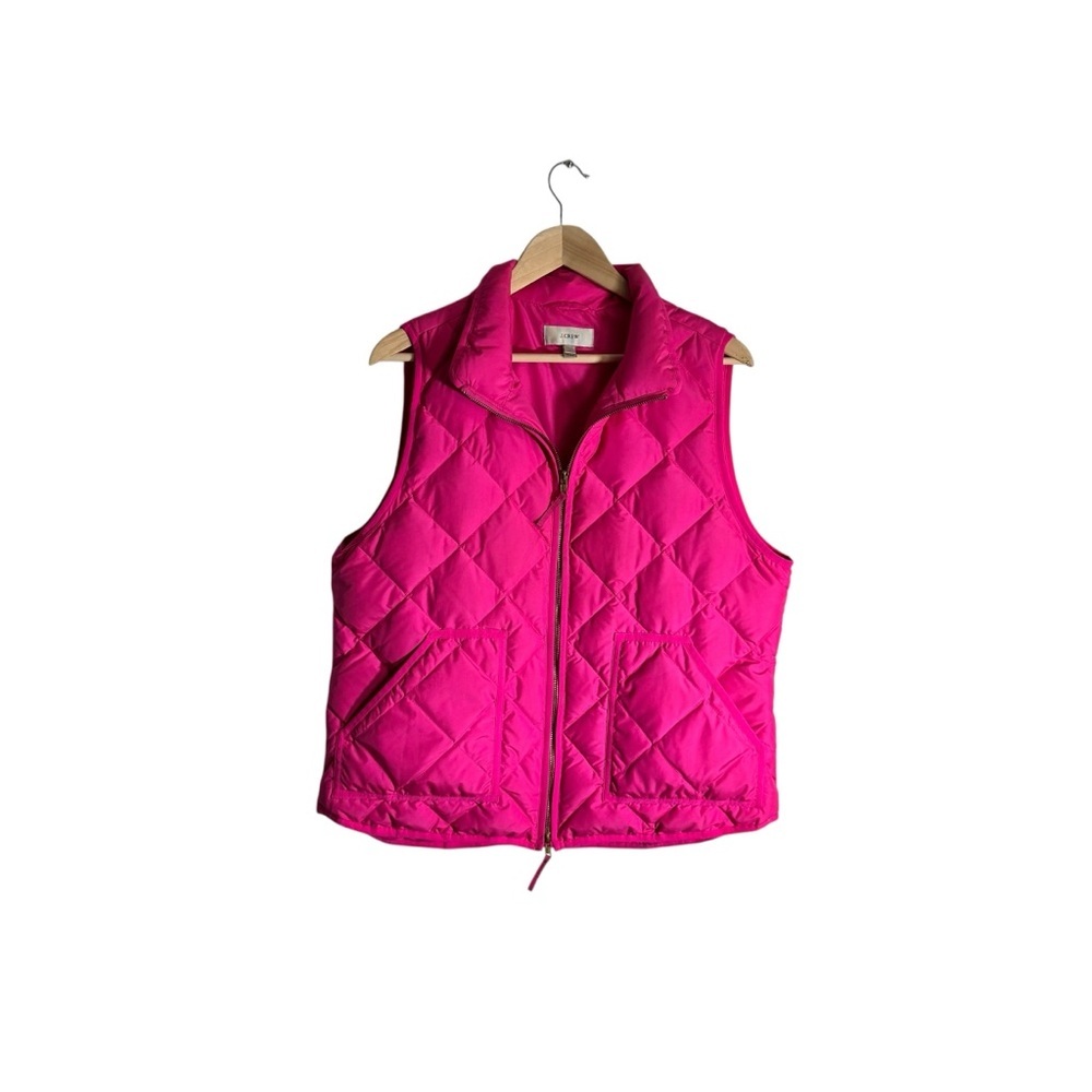 J. Crew Quilted Puffer Vest Excursion Hot Pink Gold Down Fill Zip Women's XL